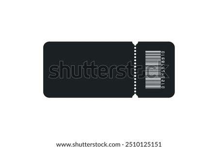 Blank Black ticket with barcode, isolated vector templates with copy space on white background
