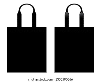 Blank Black Tote Bag With Handle Template Vector on White Background.Front and Back View.