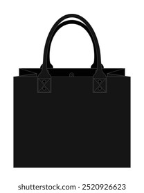 Blank black tote bag with handle and magnetic closure template on white background, vector file