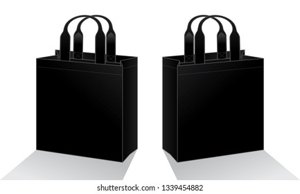 Blank Black Tote Bag Template Vector on White Background, Perspective View.