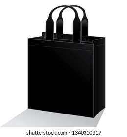 Blank Black Tote Bag Template Vector on White Background, Perspective View.