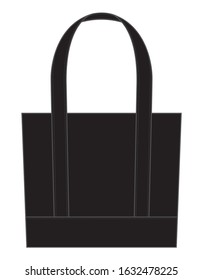 Blank Black Tote Bag Template on White Background, Vector File.