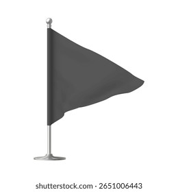 Bandeira de triângulo preto em branco em um mastro de bandeira, 3d realista ondulação mockup. Banner de publicidade têxtil. Promoção da marca. Ilustração vetorial. Plano de fundo isolado.