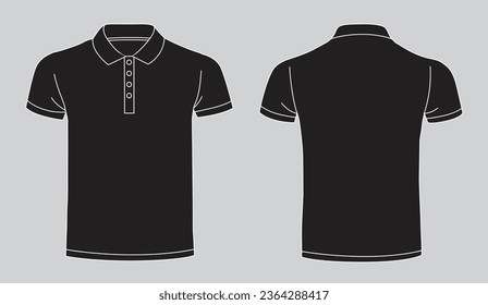 Blank black t-shirt with collar, front and back view