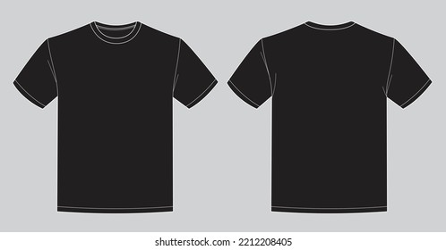 Blank black t-shirt template. Front and back view