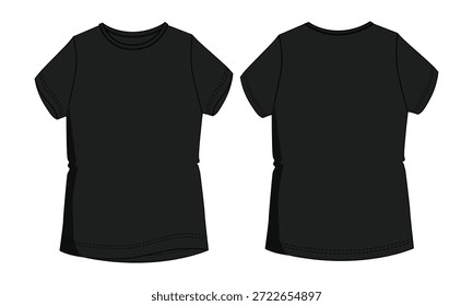 Camiseta negra en blanco Plantilla Vistas frontal y posterior
