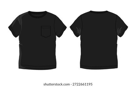 Camiseta negra en blanco Plantilla Vistas frontal y posterior