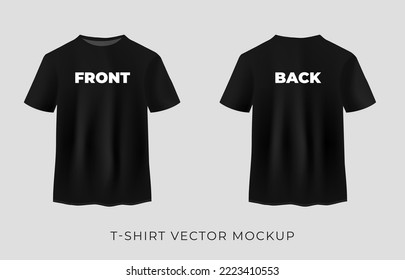 Blank Black T-Shirts Mock-up, clothes on isolated white background, Men's black blank T-shirt template, from two sides,