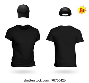 Blank black uniform template set: t-shirt and baseball cap.