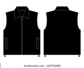 Blank Black Vest With Fit Stopper Template on White Backgroundr.
Front and Back View, Vector File