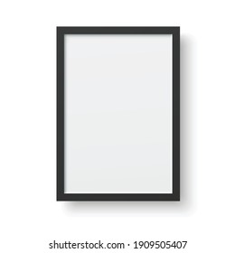 Blank black wall picture frame on white background realistic vector illustration