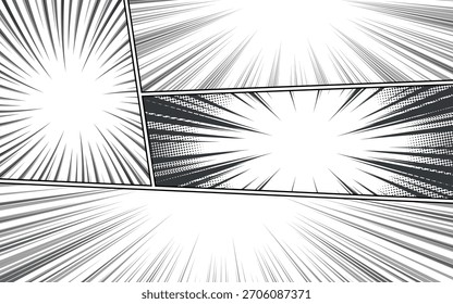 Blank black and white comic abstract background template.