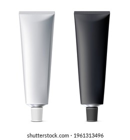 Blank Black And White Cosmetic Long Tube Pack Of Cream Or Gel. EPS10 Vector