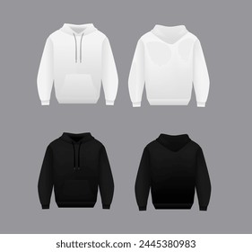 Leere schwarz-weiße Kapuzenpullover-Vorlage. Langarm-Sweatshirts Vorlage mit Clipping Path, Gosh zum Drucken.