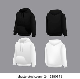 Blank black and white hoodie template. Long sleeve sweatshirts template with clipping path, gosh for printing.