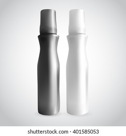 Blank black and white spray template with cap for paint, hairspray, deodorant. 