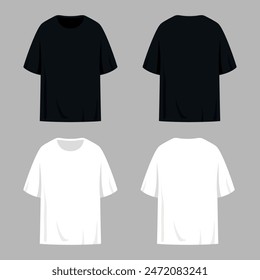 Blank black and white t shirts templates. Front and back view. Vector illustration