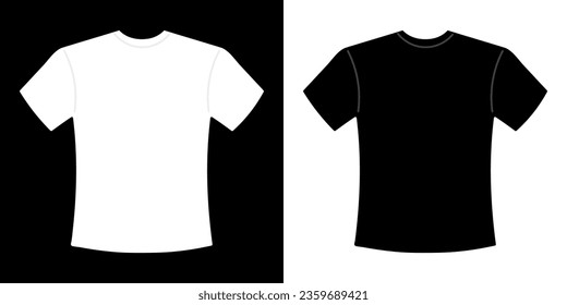 Blank black and white t-shirt front, template, mockup. Set of men's t-shirts for design. Vector