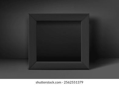 Blank black wood frame. 3d vector mockup