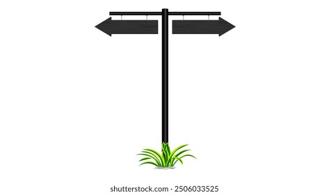 blank black wooden road sign on the white background	