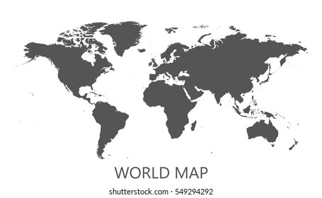 Blank black world map isolated on white background. World map vector template for website, infographics, design. Flat earth world map illustration.