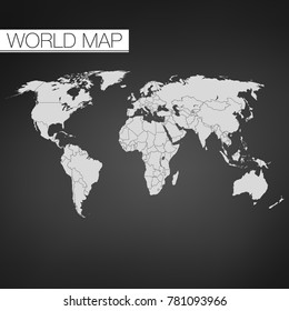 Blank Black World map isolated on black background. Best popular vector template for website, annual reports, infographics.