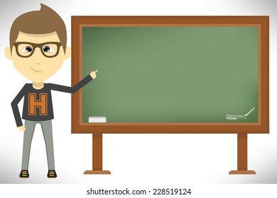 Blank blackboard background and hipster man presentation,clean vector