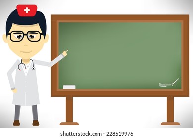 Blank blackboard background and medical man presentation,clean vector