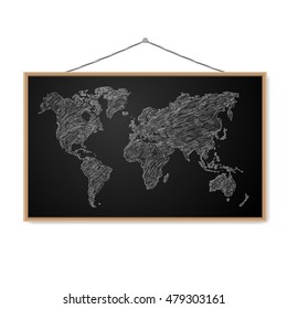 blank blackboard in wooden frame. vector illustration