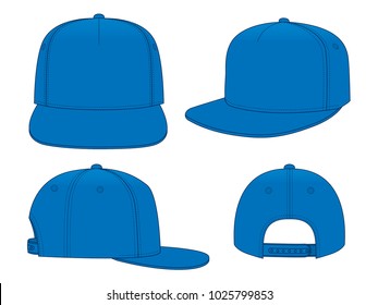 Blank Blue 5-Panels Hip Hop Cap with Adjustable Snap Back Closure Template on White Background, Vector File.