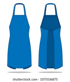 Blank blue apron for template on white background.Front and back view, vector file.