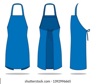 Blank Blue Apron for Template on White Background.Front, Back and Side View.
