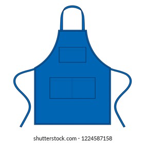 Blank Blue Apron With Tri Pocket Template on White Background, Vector File