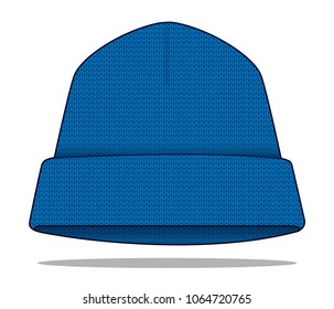 Blank Blue Beanie Hat With Folded Vector For Template