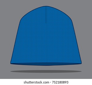 Blank Blue Beanie Hat For Template On Gray Background, Vector File