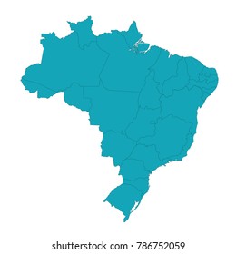 Blank Blue Brazil of map isolated on white background.Vector illustration.High Detailed Blue Map of Brazil isolated on white background.brazil map - blue pastel graphic background,Brazil Map.