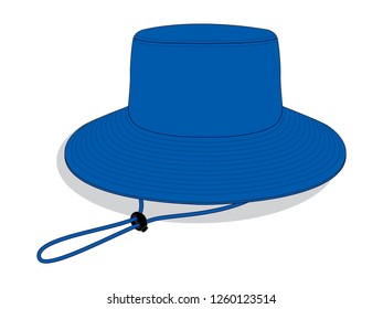 Blank Blue Bucket Hat with Cord and Stopper Toggle Template, Vector File