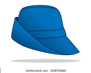Blank Blue Bucket Hat With Folding Brim Hat Template On White Background