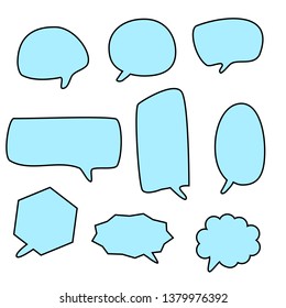 blank blue cartoon speech bubbles set isolated on white background. vector illustration