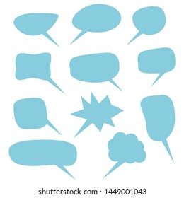 blank blue cartoon speech bubbles set for add words talk or speaking isolated on white background. vector illustration
