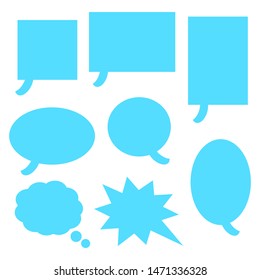 blank blue cartoon speech bubbles set with different shape; empty chat boxes for add text, speech or comic talking isolated on white background. vector illustration