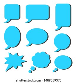 blank blue cartoon speech bubbles set with different shape isolated on white background. vector illustration