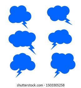 blank blue cartoon speech bubbles set with different clouds shape for add words or comic speech isolated on white background. vector illustration