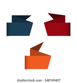 Blank blue, claret and orange origami style label ready for your text / The set of ribbon style labels / Ribbons