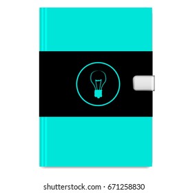 Blank blue closed copybook template. Realistic stationery. Notebook Vector illustration isolated on white background.
