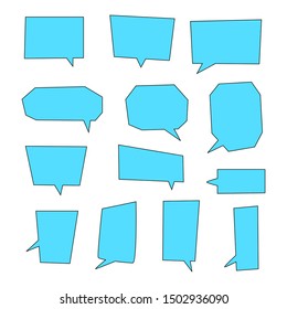 blank blue color cartoon speech bubbles vector set isolated on white background. 
