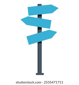 Blank blue directional signpost pointing in different directions, isolated on white