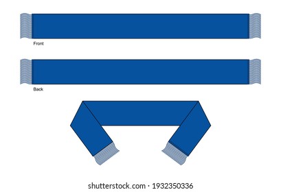 Blank Blue Football Fans Scarf Template On White Background.
Front And Back View, Vector File