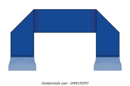 Blank Blue Football Fans Scarf Template Vector.Front And Back Views.