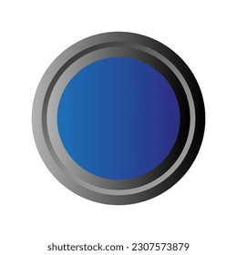 Insignia o botón lacado azul en blanco. 3 quinquies. Alfiler redondo de plástico, emblema, etiqueta voluntaria. Ilustración vectorial.